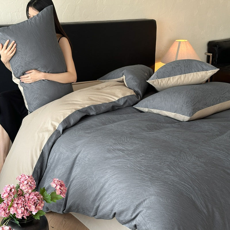 Class a Light Luxury Style Jacquard Washed Cotton Four-Piece Set, Pure Cotton Texture, Suitable for Sleeping Directly on the Bed, High-End Bedding