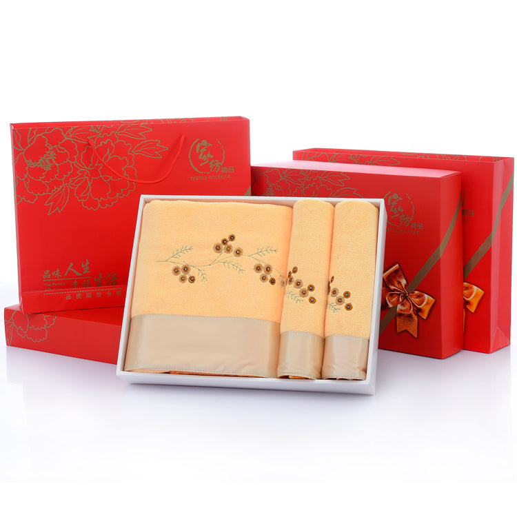 Microfiber Bath Towel Three-Piece Towel Gift Box Wedding Favors Business Gift Absorbent Embroidered Julia M Home & Kitchen