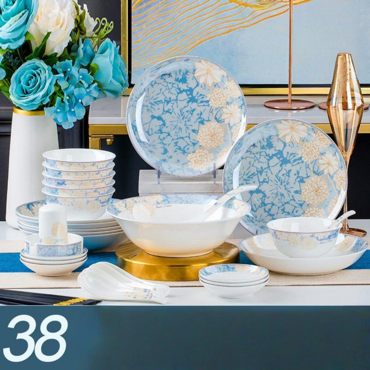 16-80PCs European Style Light Luxury Bone China Time Stroll Dinnerware Set