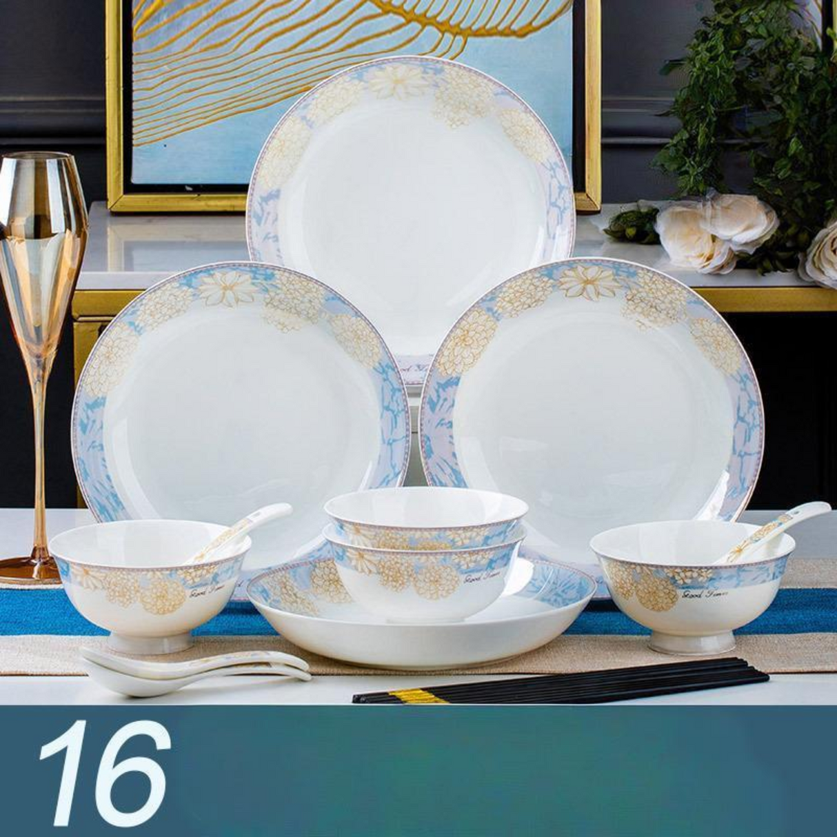16-80PCs European Style Light Luxury Bone China Time Stroll Dinnerware Set Julia M Home & Kitchen