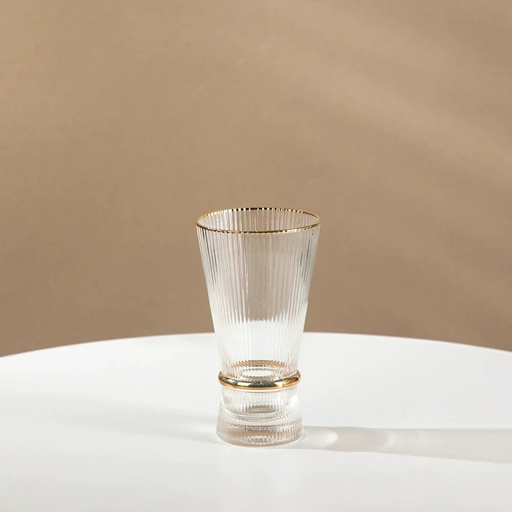 Champagne Glass Gold Trimming Waistline Goblet Champagne Glass Cocktail Glass Vertical Grain Water Cup Suit Electroplated Gold Creative Wine Ware Julia M Home & Kitchen