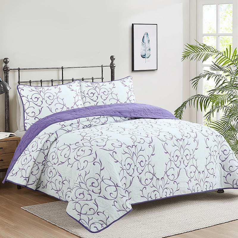 Simple pure cotton bed cover three-piece Nordic double summer cool air conditioning quilt active printing and dyeing breathable comfortable Four Seasons blanket