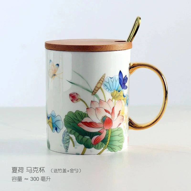 Florence Exquisite European-Style Bone China Mug with Lid and Spoon Julia M LifeStyles