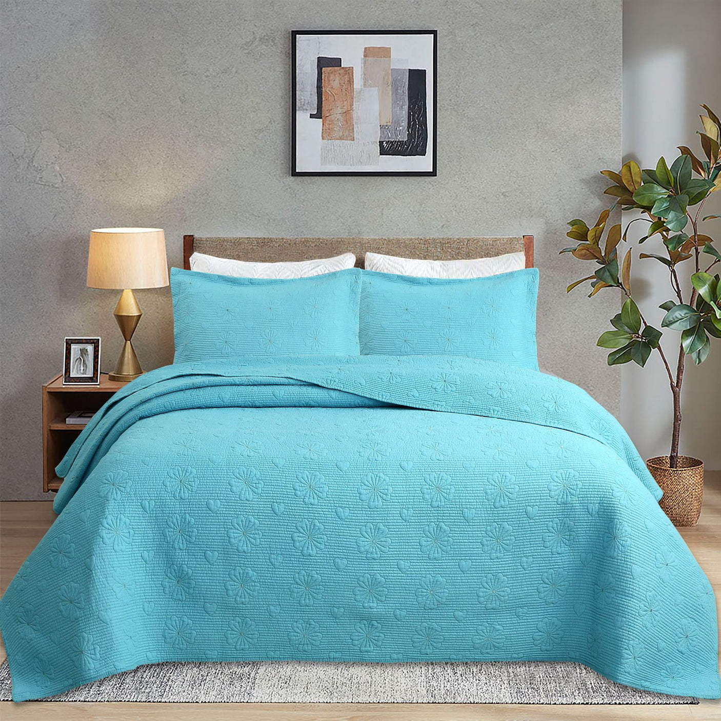 Simple pure cotton bed cover three-piece Nordic double summer cool air conditioning quilt active printing and dyeing breathable comfortable Four Seasons blanket