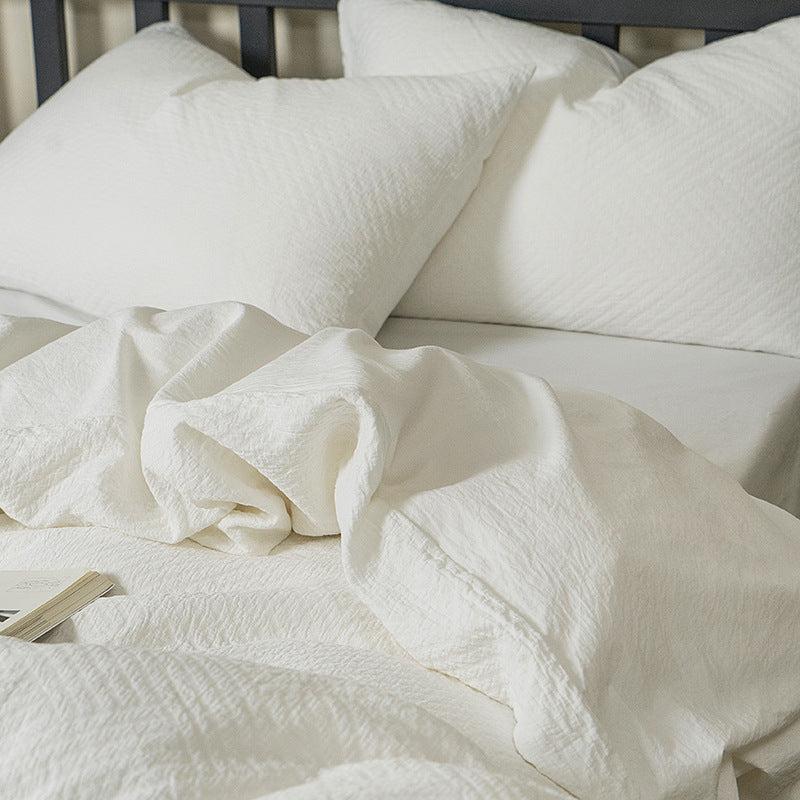 Class a Pure White Texture Hotel B&B Lazy Pleated Quilt Cover Naked Sleeping Cotton Washed Four-Piece Bedding Set