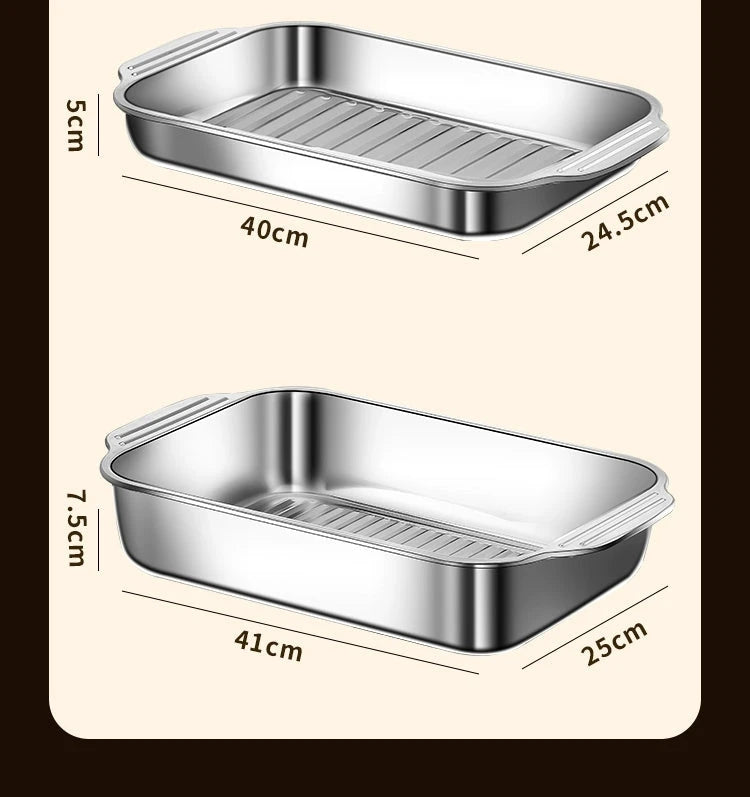 Grilled Fish Dish Extra Thick Oven Binaural Rectangular Stainless Steel Julia M LifeStyles