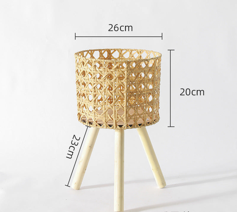 Nordic Solid Wood Rattan Flower Stand and Storage Rack - Julia M LifeStyles