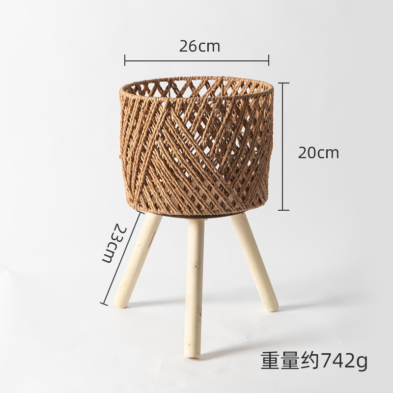 Nordic Solid Wood Rattan Flower Stand Living Room Sofa Combination Floor-Standing Bamboo Storage Rack Balcony Pothos Flower Pot Shelf