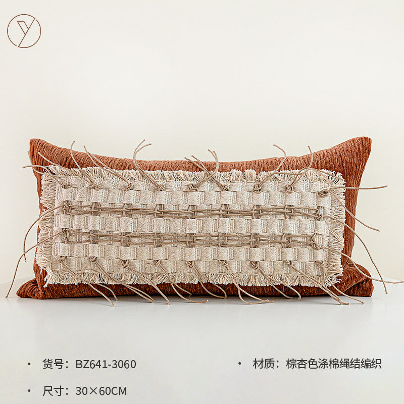 High-End Mid-Century Style Orange Coffee Color Sofa Pillow Designer Cushion Natural Wabi-Sabi Style Model Room Cushion Lumbar Pillow