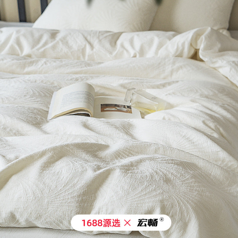 Class a Pure White Texture Hotel B&B Lazy Pleated Quilt Cover Naked Sleeping Cotton Washed Four-Piece Bedding Set