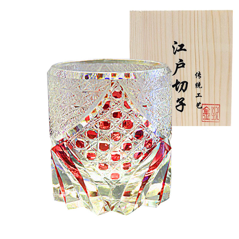 Edo Chariko Whiskey Crystal Glass Hand-carved Vintage Black Samurai Wood Boxed Wine Glass