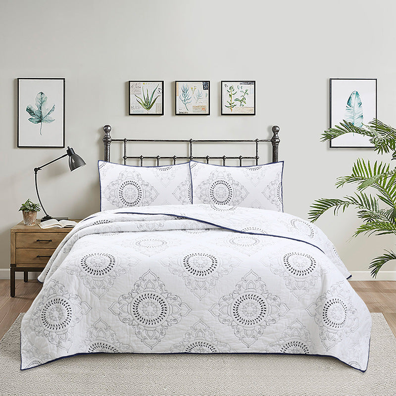 Simple pure cotton bed cover three-piece Nordic double summer cool air conditioning quilt active printing and dyeing breathable comfortable Four Seasons blanket