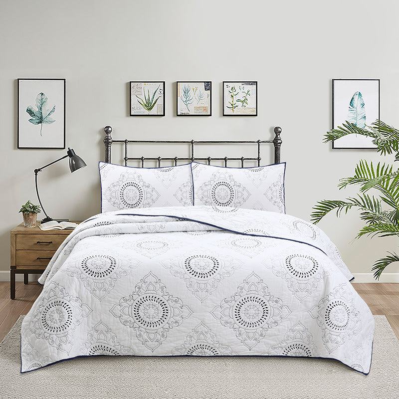 Simple pure cotton bed cover three-piece Nordic double summer cool air conditioning quilt active printing and dyeing breathable comfortable Four Seasons blanket