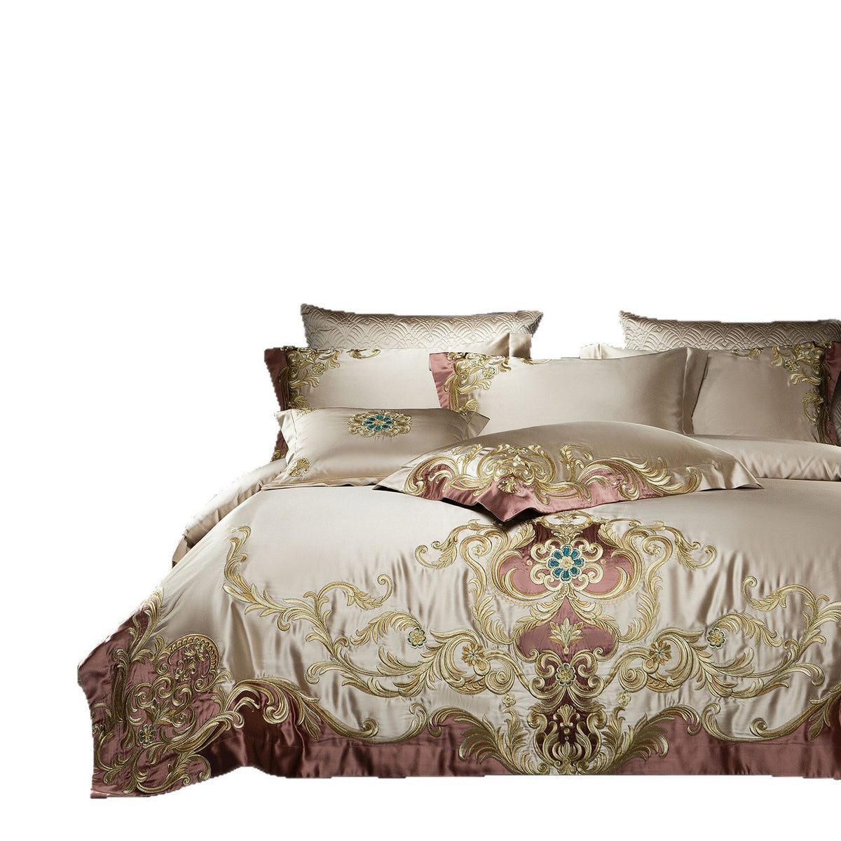 Luxurious European-Style 100-Count Silk Cotton Satin Brocade Embroidered Four-Piece Set of High-End Palace-Style Villa Bedding