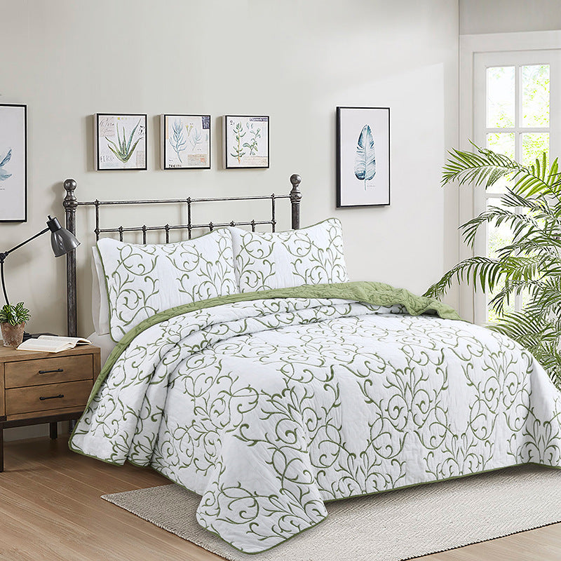 Simple pure cotton bed cover three-piece Nordic double summer cool air conditioning quilt active printing and dyeing breathable comfortable Four Seasons blanket