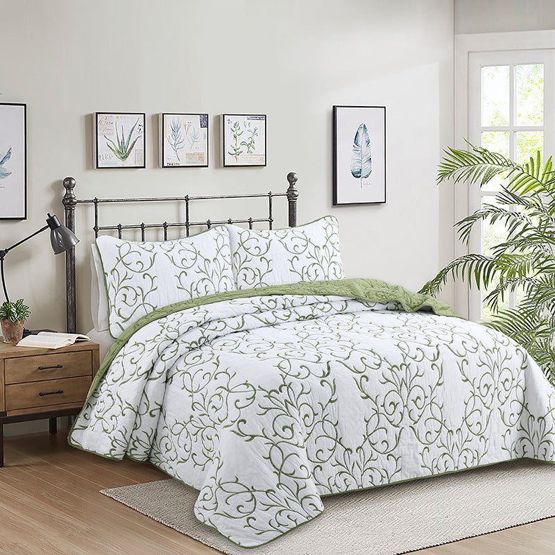 Simple pure cotton bed cover three-piece Nordic double summer cool air conditioning quilt active printing and dyeing breathable comfortable Four Seasons blanket