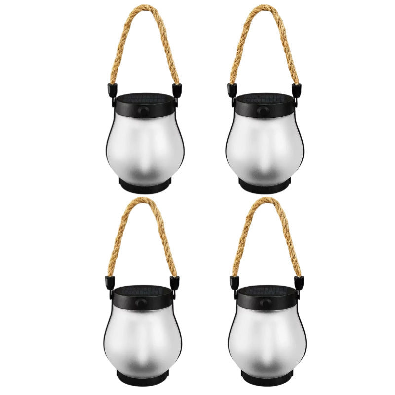 Cross-Border New Solar Flame Lamp Hemp Rope Lantern Courtyard Garden Decoration Mason Lamp Outdoor USB Charging