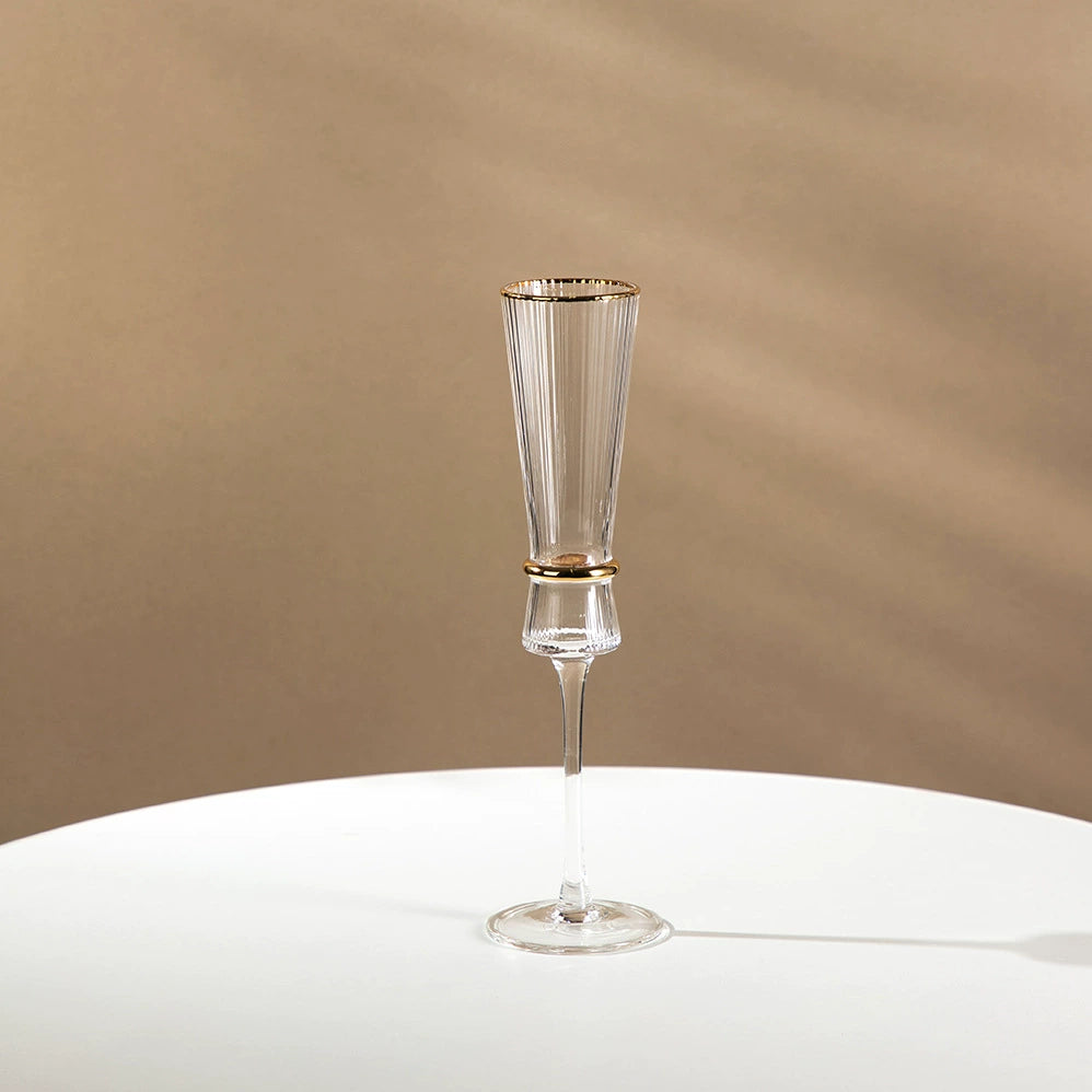 Champagne Glass Gold Trimming Waistline Goblet Champagne Glass Cocktail Glass Vertical Grain Water Cup Suit Electroplated Gold Creative Wine Ware Julia M Home & Kitchen