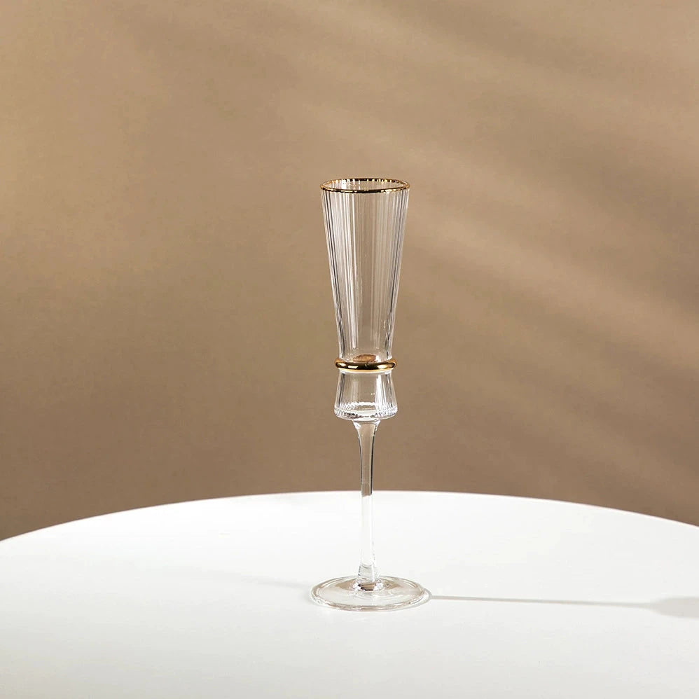 Vertical Grain Gold Waistline Goblet Champagne Glass Cocktail Glass Vertical Grain Water Cup Suit Electroplated Gold Creative Wine Ware Julia M Home & Kitchen
