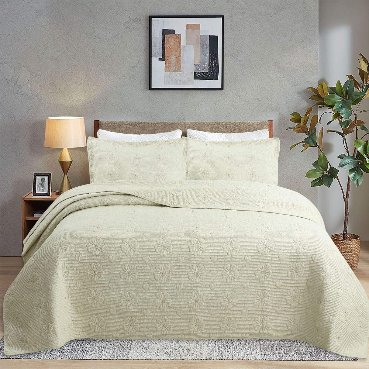 Simple pure cotton bed cover three-piece Nordic double summer cool air conditioning quilt active printing and dyeing breathable comfortable Four Seasons blanket