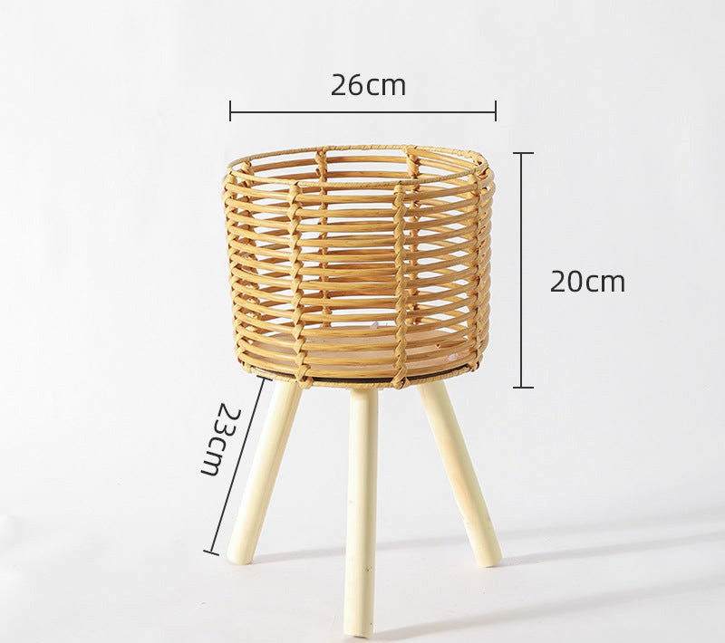Nordic Solid Wood Rattan Flower Stand and Storage Rack - Julia M LifeStyles