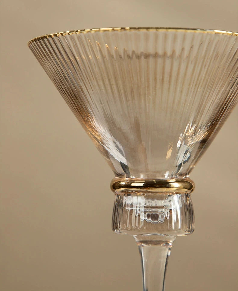 Champagne Glass Gold Trimming Waistline Goblet Champagne Glass Cocktail Glass Vertical Grain Water Cup Suit Electroplated Gold Creative Wine Ware Julia M Home & Kitchen