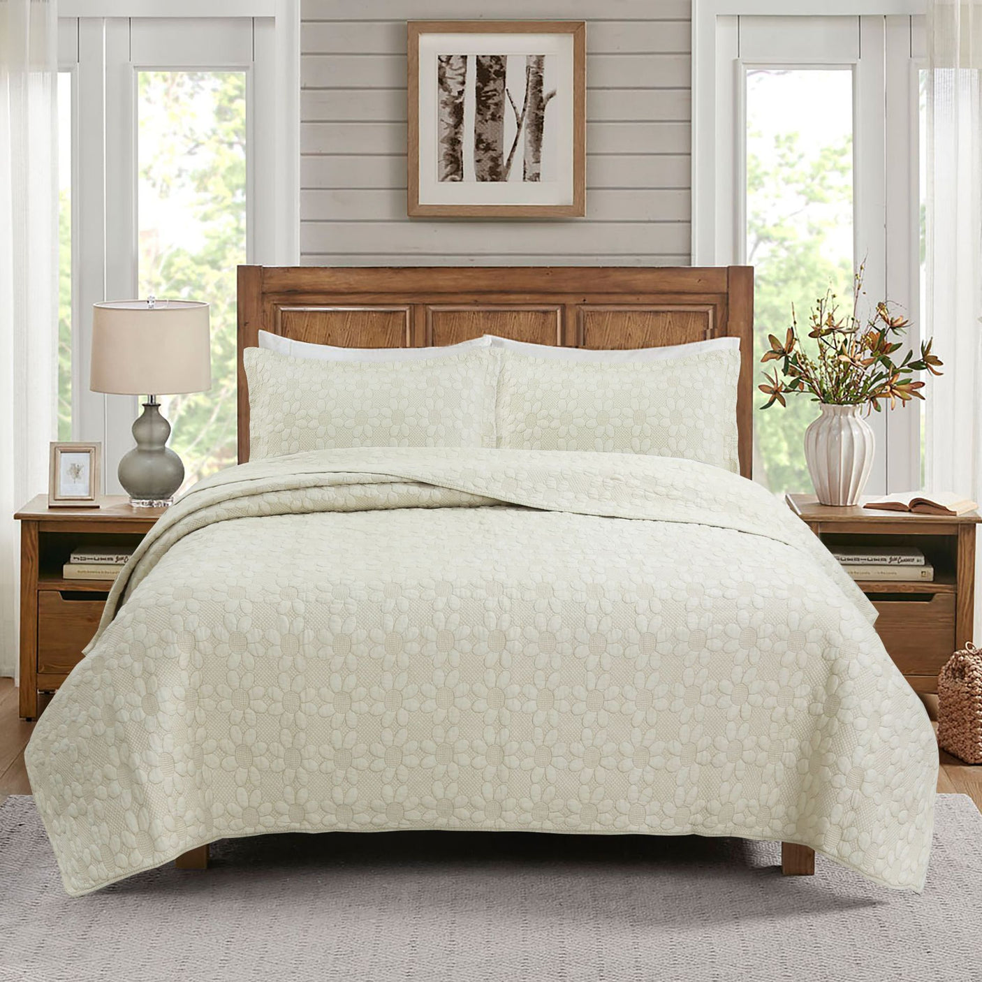 Simple pure cotton bed cover three-piece Nordic double summer cool air conditioning quilt active printing and dyeing breathable comfortable Four Seasons blanket