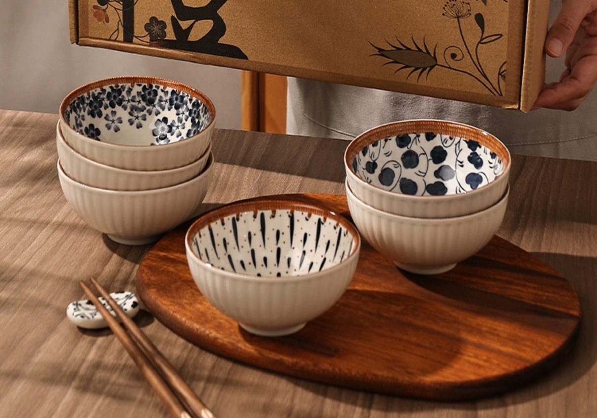 Japanese-Inspired Ceramic Rice Bowl Set in Gift Box Julia M LifeStyles