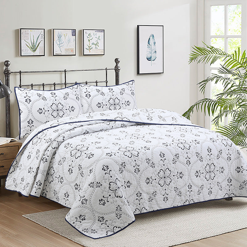 Simple pure cotton bed cover three-piece Nordic double summer cool air conditioning quilt active printing and dyeing breathable comfortable Four Seasons blanket