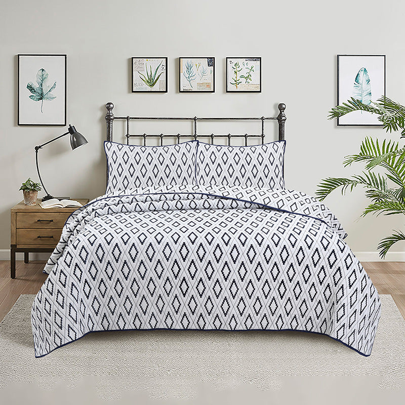 Simple pure cotton bed cover three-piece Nordic double summer cool air conditioning quilt active printing and dyeing breathable comfortable Four Seasons blanket