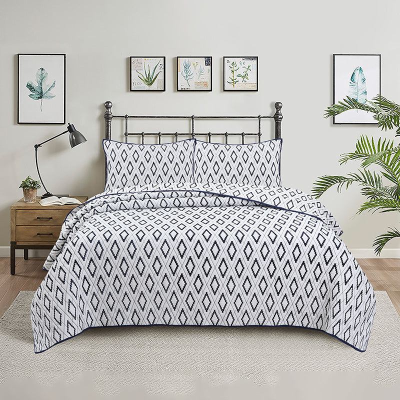 Simple pure cotton bed cover three-piece Nordic double summer cool air conditioning quilt active printing and dyeing breathable comfortable Four Seasons blanket