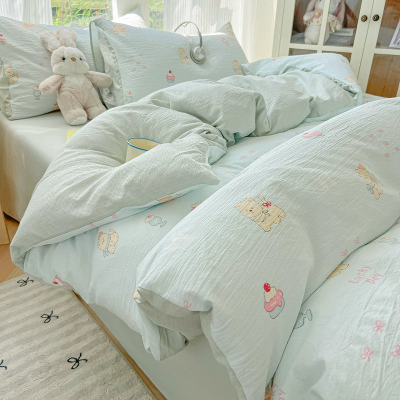 Class A Four-Piece Bedding Set Pure Cotton All Cotton All Year Round Quilt Cover Bed Sheets Quilt Cover Bed Student Dormitory Three-Piece Set Fitted Sheet 4 Julia M LifeStyles