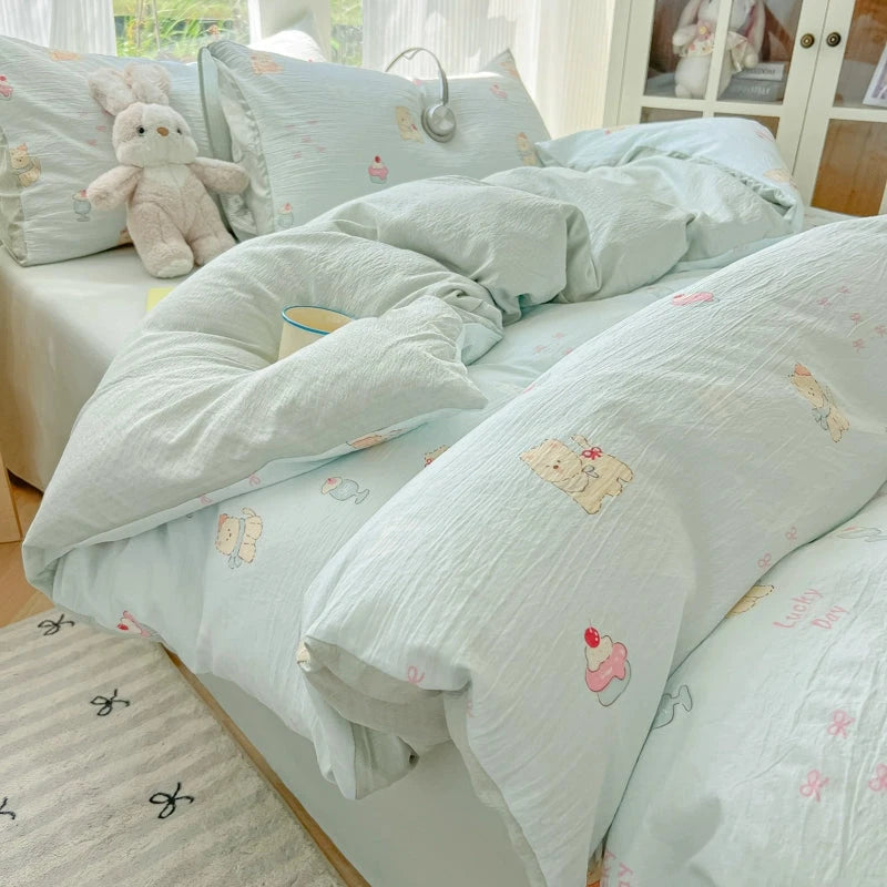Class A Four-Piece Bedding Set Pure Cotton All Cotton All Year Round Quilt Cover Bed Sheets Quilt Cover Bed Student Dormitory Three-Piece Set Fitted Sheet 4 Julia M LifeStyles