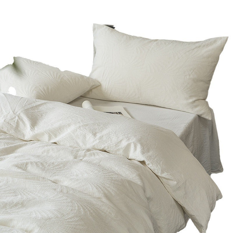 Class a Pure White Texture Hotel B&B Lazy Pleated Quilt Cover Naked Sleeping Cotton Washed Four-Piece Bedding Set