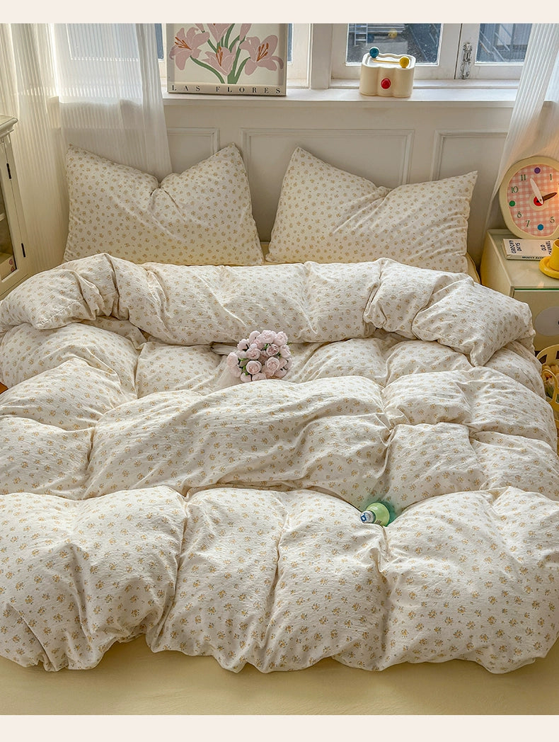 Class A Four-Piece Bedding Set Pure Cotton All Cotton All Year Round Quilt Cover Bed Sheets Quilt Cover Bed Student Dormitory Three-Piece Set Fitted Sheet 4 Julia M LifeStyles