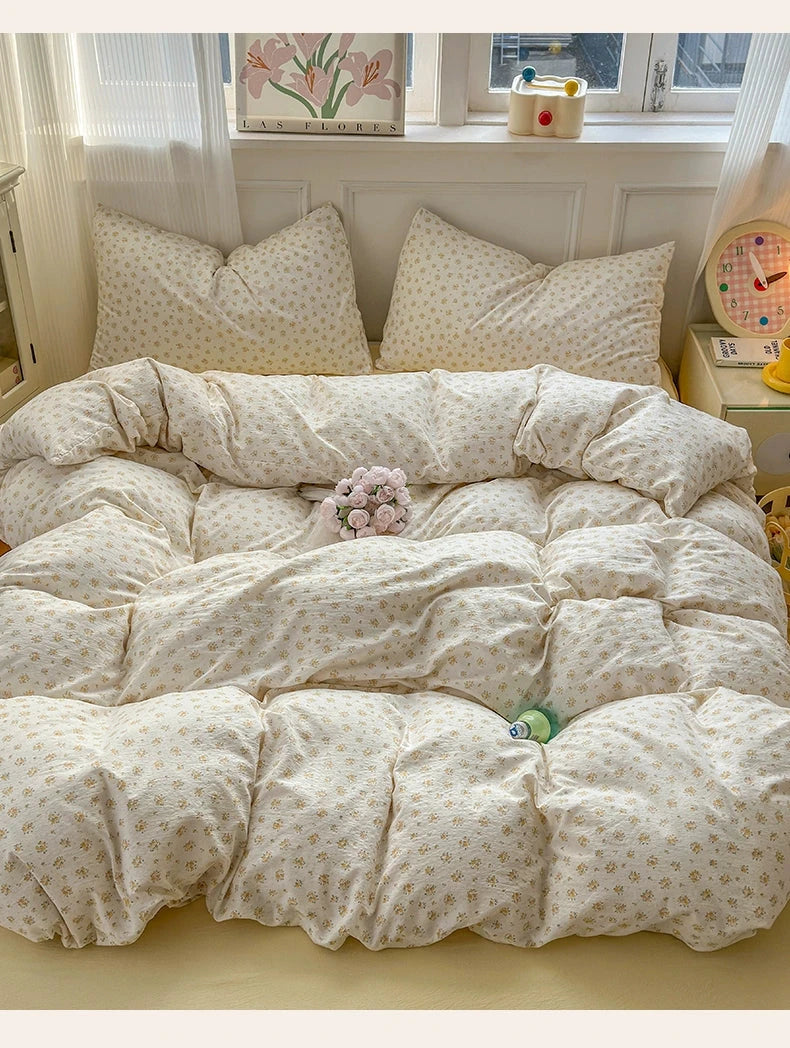 Class A Four-Piece Bedding Set Pure Cotton All Cotton All Year Round Quilt Cover Bed Sheets Quilt Cover Bed Student Dormitory Three-Piece Set Fitted Sheet 4 Julia M LifeStyles