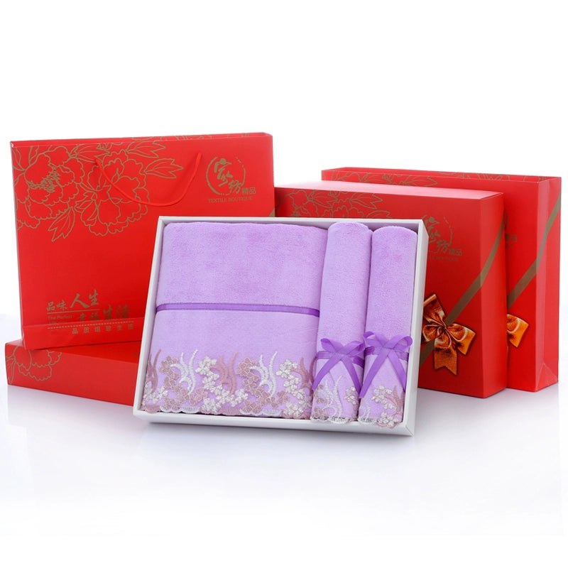 Microfiber Bath Towel Three-Piece Towel Gift Box Wedding Favors Business Gift Absorbent Embroidered Julia M Home & Kitchen