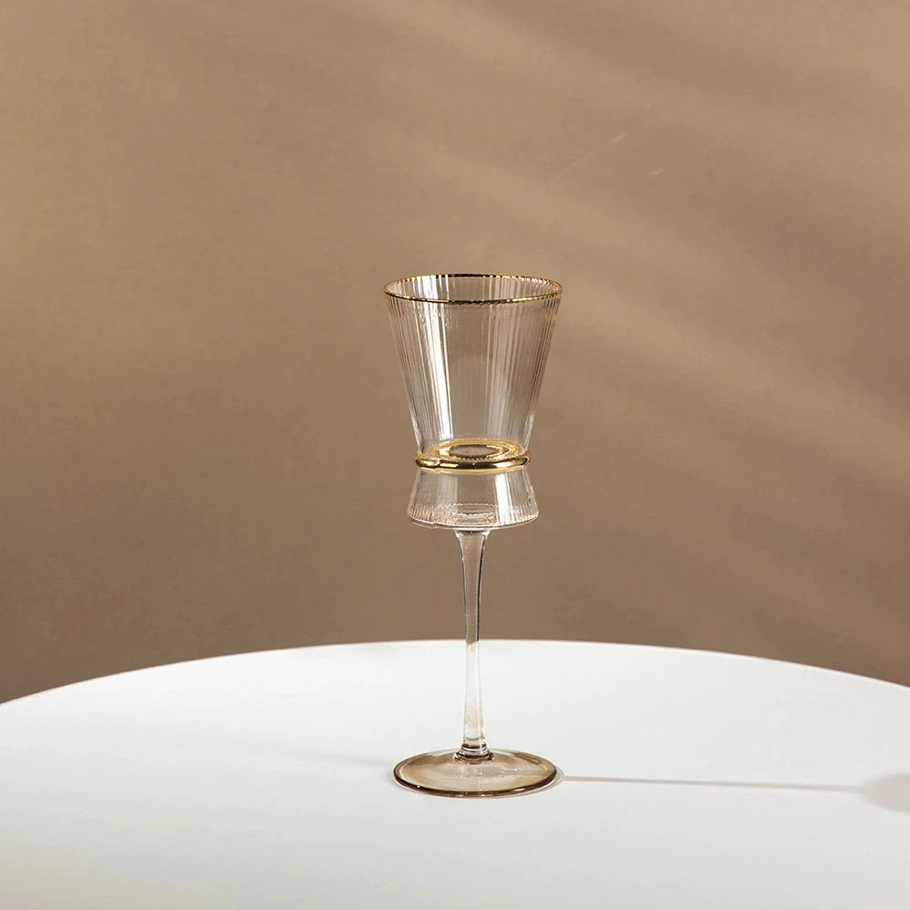 Champagne Glass Gold Trimming Waistline Goblet Champagne Glass Cocktail Glass Vertical Grain Water Cup Suit Electroplated Gold Creative Wine Ware Julia M Home & Kitchen