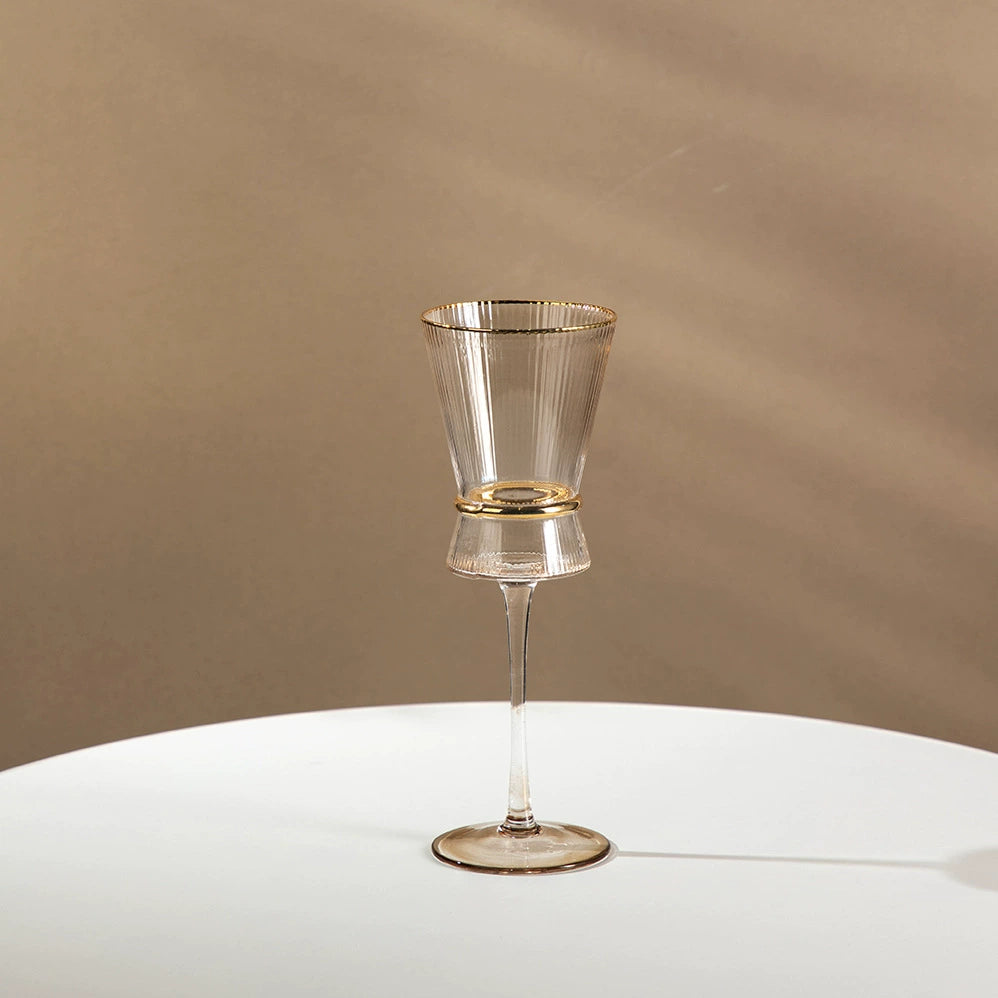 Vertical Grain Gold Waistline Goblet Champagne Glass Cocktail Glass Vertical Grain Water Cup Suit Electroplated Gold Creative Wine Ware Julia M Home & Kitchen