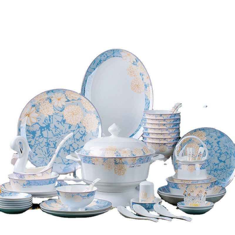 16-80PCs European Style Light Luxury Bone China Time Stroll Dinnerware Set