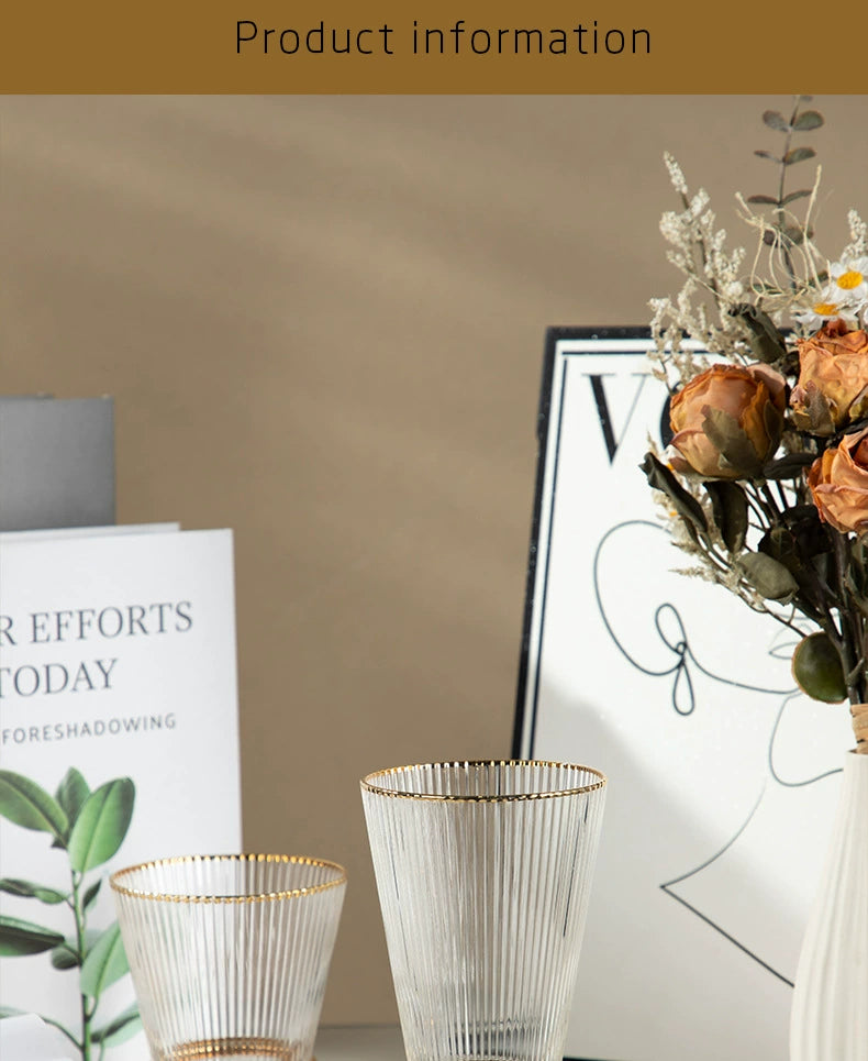 Champagne Glass Gold Trimming Waistline Goblet Champagne Glass Cocktail Glass Vertical Grain Water Cup Suit Electroplated Gold Creative Wine Ware Julia M Home & Kitchen