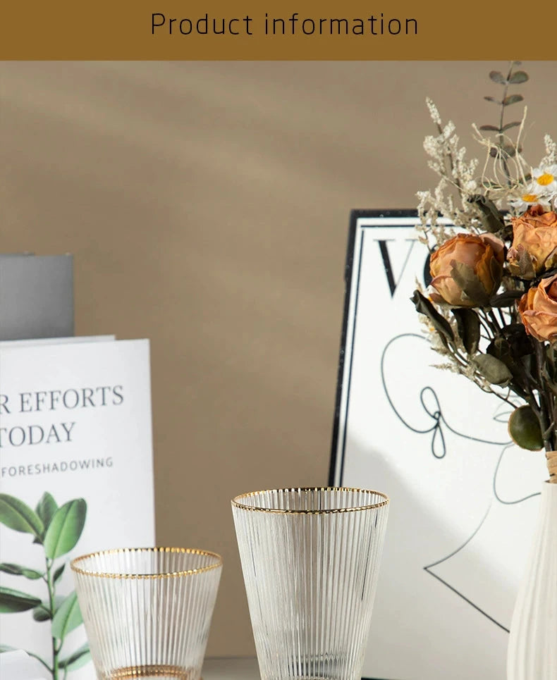 Vertical Grain Gold Waistline Goblet Champagne Glass Cocktail Glass Vertical Grain Water Cup Suit Electroplated Gold Creative Wine Ware Julia M Home & Kitchen