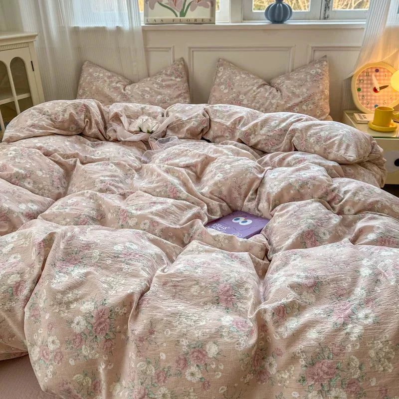Class A Four-Piece Bedding Set Pure Cotton All Cotton All Year Round Quilt Cover Bed Sheets Quilt Cover Bed Student Dormitory Three-Piece Set Fitted Sheet 4 Julia M LifeStyles