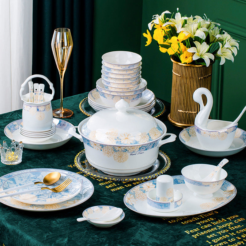 16-80PCs European Style Light Luxury Bone China Time Stroll Dinnerware Set