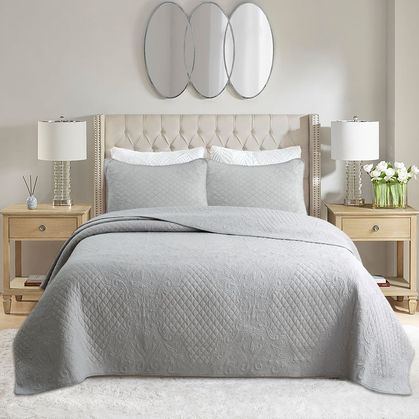 Simple pure cotton bed cover three-piece Nordic double summer cool air conditioning quilt active printing and dyeing breathable comfortable Four Seasons blanket
