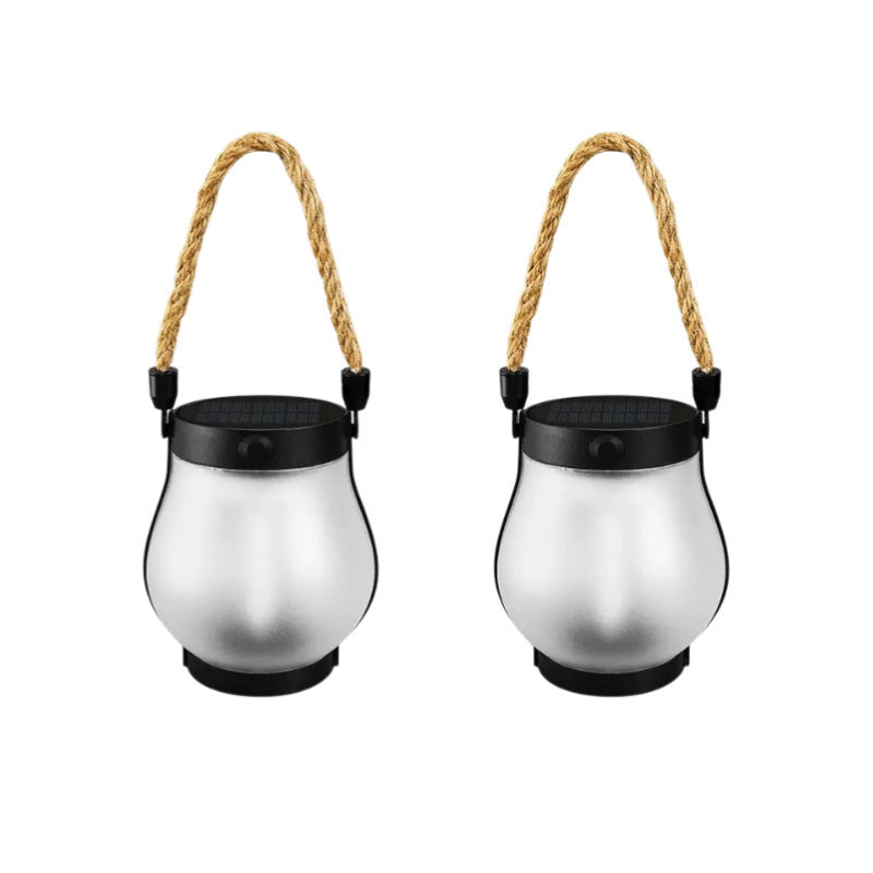 Cross-Border New Solar Flame Lamp Hemp Rope Lantern Courtyard Garden Decoration Mason Lamp Outdoor USB Charging