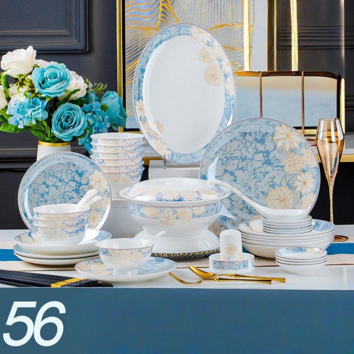 16-80PCs European Style Light Luxury Bone China Time Stroll Dinnerware Set Julia M Home & Kitchen