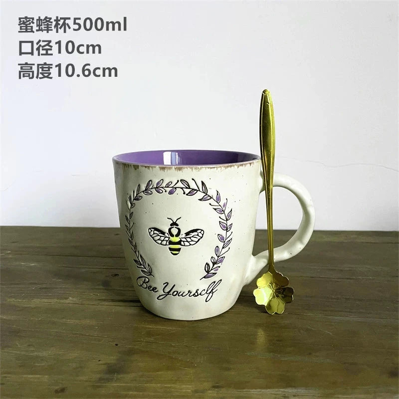 Vintage Floral Hand-Painted Ceramic Water Cup with Spoon Julia M Home & Kitchen