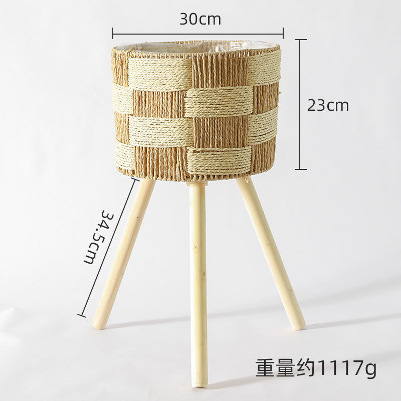 Nordic Solid Wood Rattan Flower Stand Living Room Sofa Combination Floor-Standing Bamboo Storage Rack Balcony Pothos Flower Pot Shelf