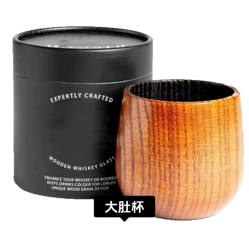 Wooden Whiskey Belly Cup, Jujube Wood Belly Cup, Japanese-Style Wooden Cup, Charcoal-Fired Belly Cup, Carbonized Beer Cup, Wooden Cup